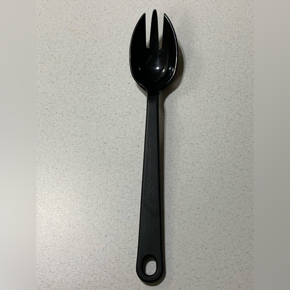 Vintage Tailor Made USA  Black Plastic / Nylon Spork Serving Spoon Fork 11.5”